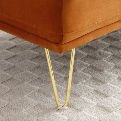 Orange Modern 56.3 Upholstered Loveseat End of Bed Bench with Gold Metal Legs for Bedroom