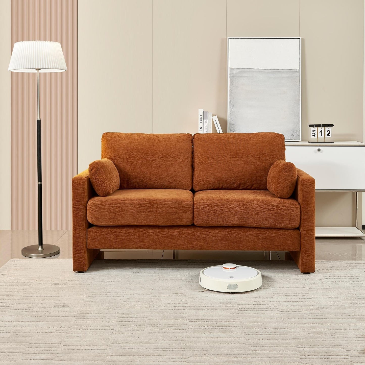 Orange Modern 58.66 Chenille Loveseat Sofa with Back Cushions and Pillows for Living Room