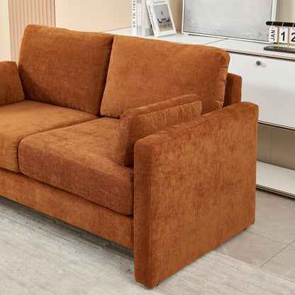Orange Modern 58.66 Chenille Loveseat Sofa with Back Cushions and Pillows for Living Room