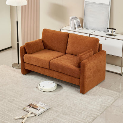 Orange Modern 58.66 Chenille Loveseat Sofa with Back Cushions and Pillows for Living Room