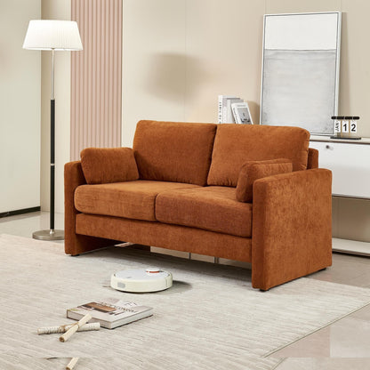 Orange Modern 58.66 Chenille Loveseat Sofa with Back Cushions and Pillows for Living Room