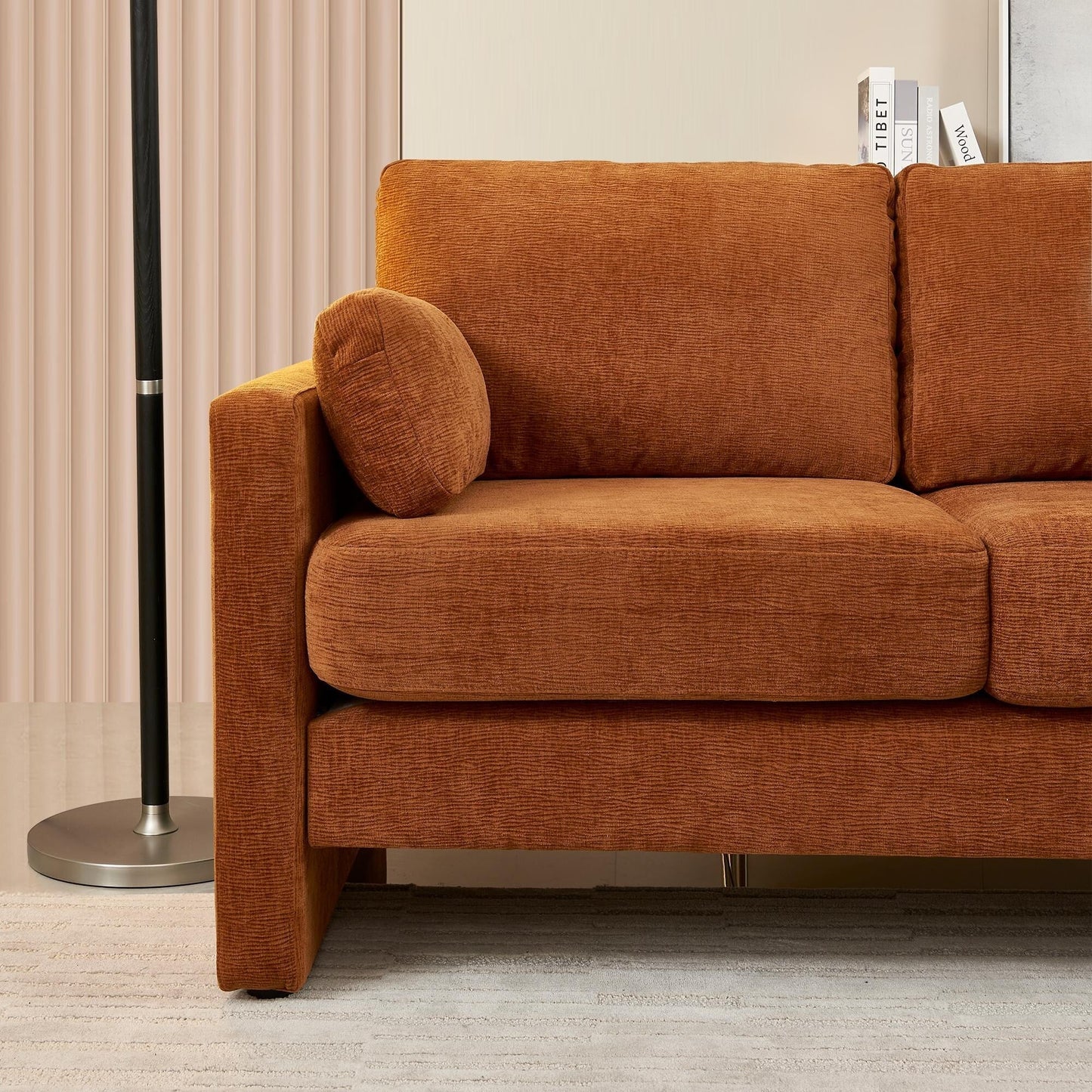 Orange Modern 58.66 Chenille Loveseat Sofa with Back Cushions and Pillows for Living Room