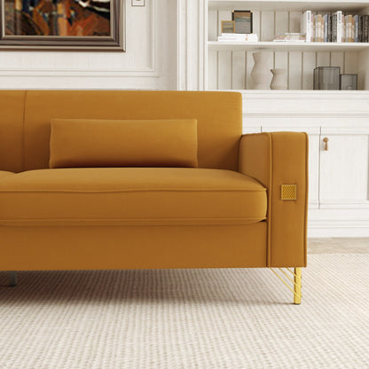 Orange Modern 85.63 Velvet 3-seater Sofa with Gold Accents and Plush Cushions for Living Room