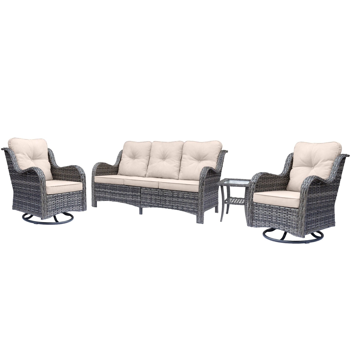Rattan Wicker Outdoor Patio Furniture Set Swivel chairs with Cushions