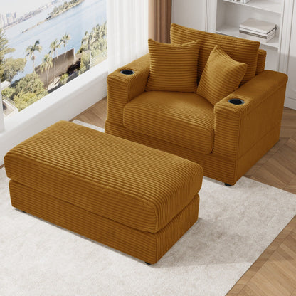 Ouyessir Upholstered Deep Seat Single Sofa with Ottoman for Living Room