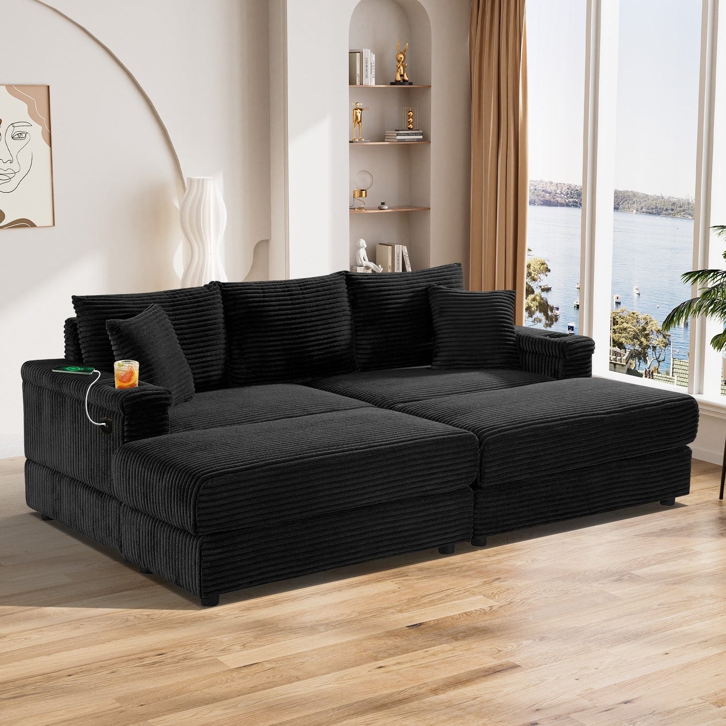 Ouyessir Upholstered Deep Seat Single Sofa with Ottoman for Living Room
