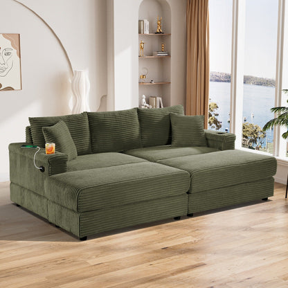 Ouyessir Upholstered Deep Seat Single Sofa with Ottoman for Living Room