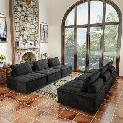 Oversized 6-piece Chenille Modular Square Sofa Set with High-Density Foam Cushions, Free Combination