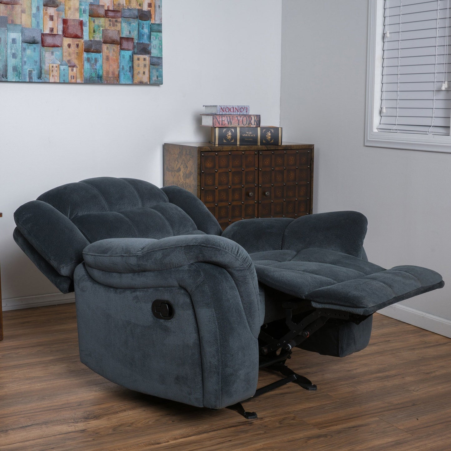 Oversized Brown Plush Fabric Glider Recliner Chair