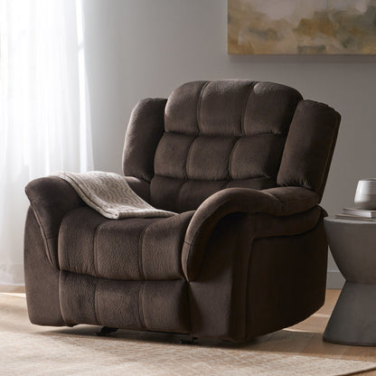 Oversized Brown Plush Fabric Glider Recliner Chair