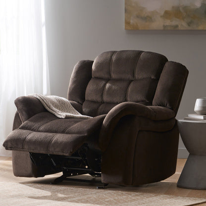 Oversized Brown Plush Fabric Glider Recliner Chair