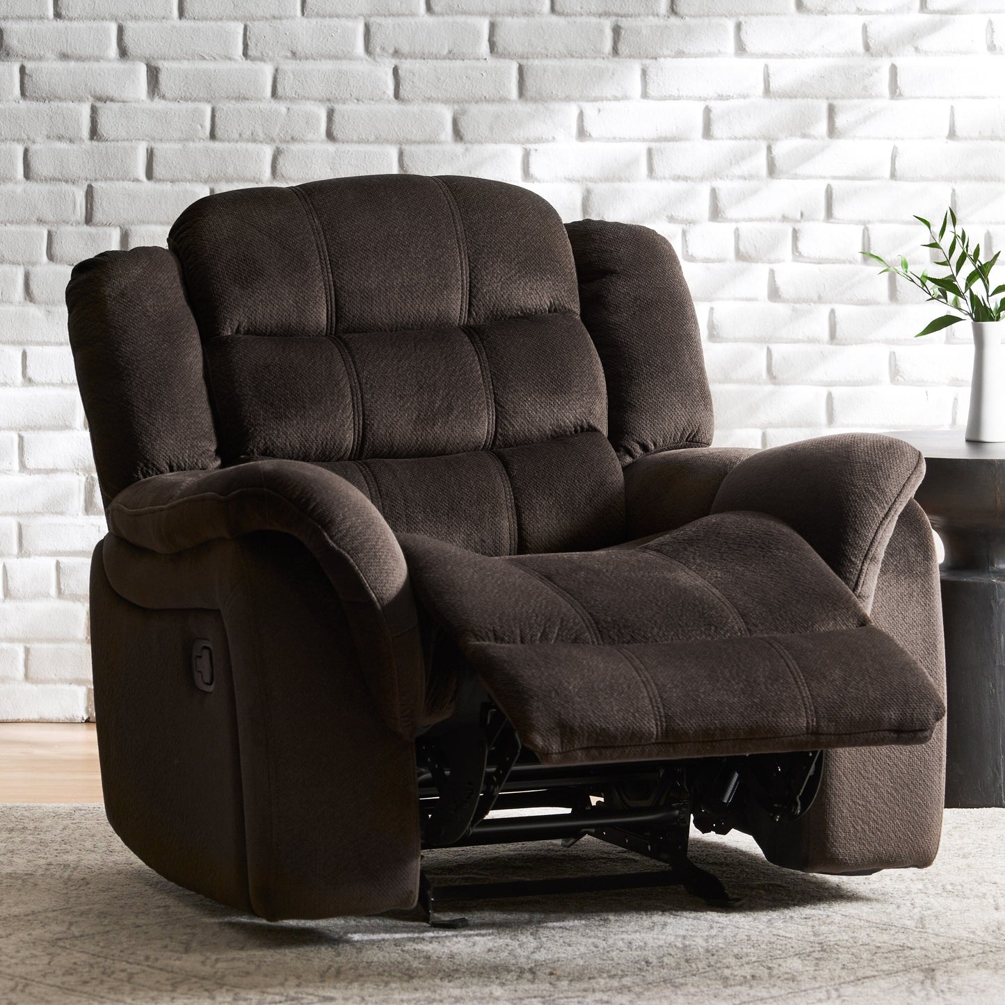 Oversized Brown Plush Fabric Glider Recliner Chair