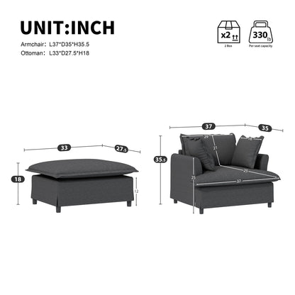Oversized Chaise Lounge Chenille Single Sofa Bed Lazy Sleeper Armchair with Movable Ottoman for Living Room Bedroom