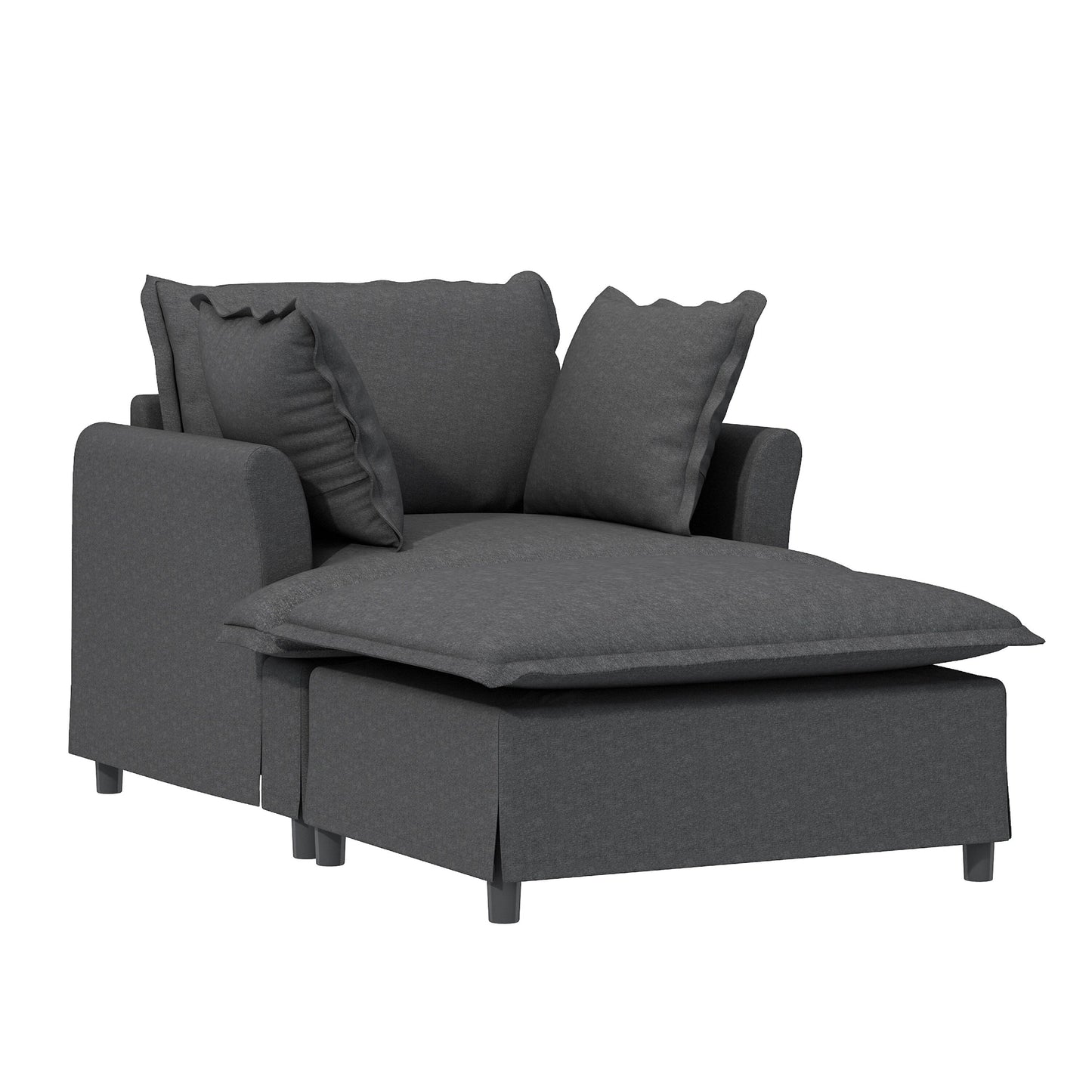 Oversized Chaise Lounge Chenille Single Sofa Bed Lazy Sleeper Armchair with Movable Ottoman for Living Room Bedroom