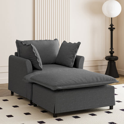 Oversized Chaise Lounge Chenille Single Sofa Bed Lazy Sleeper Armchair with Movable Ottoman for Living Room Bedroom