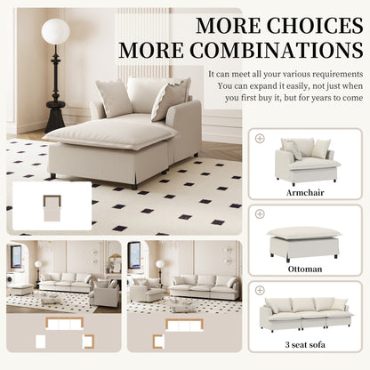 Oversized Chaise Lounge Chenille Single Sofa Bed Lazy Sleeper Armchair with Movable Ottoman for Living Room Bedroom