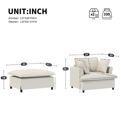 Oversized Chaise Lounge Chenille Single Sofa Bed Lazy Sleeper Armchair with Movable Ottoman for Living Room Bedroom