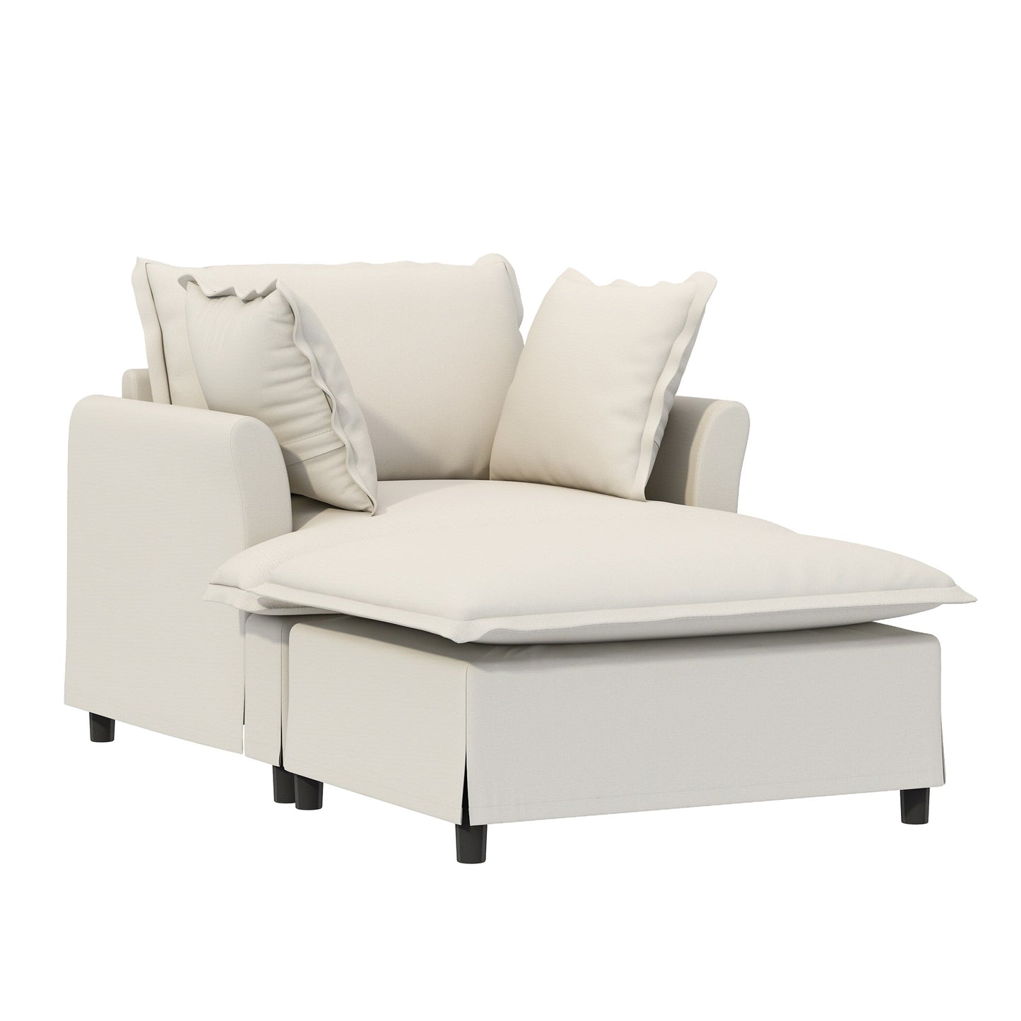 Oversized Chaise Lounge Chenille Single Sofa Bed Lazy Sleeper Armchair with Movable Ottoman for Living Room Bedroom
