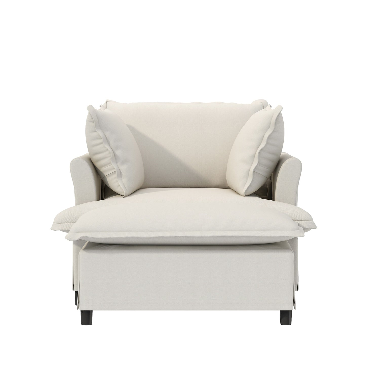 Oversized Chaise Lounge Chenille Single Sofa Bed Lazy Sleeper Armchair with Movable Ottoman for Living Room Bedroom