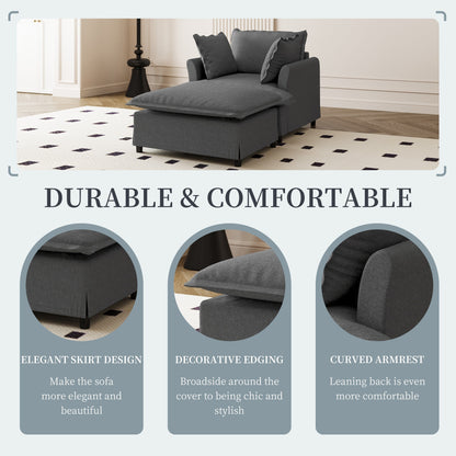 Oversized Chaise Lounge Chenille Single Sofa Bed Lazy Sleeper Armchair with Movable Ottoman for Living Room Bedroom