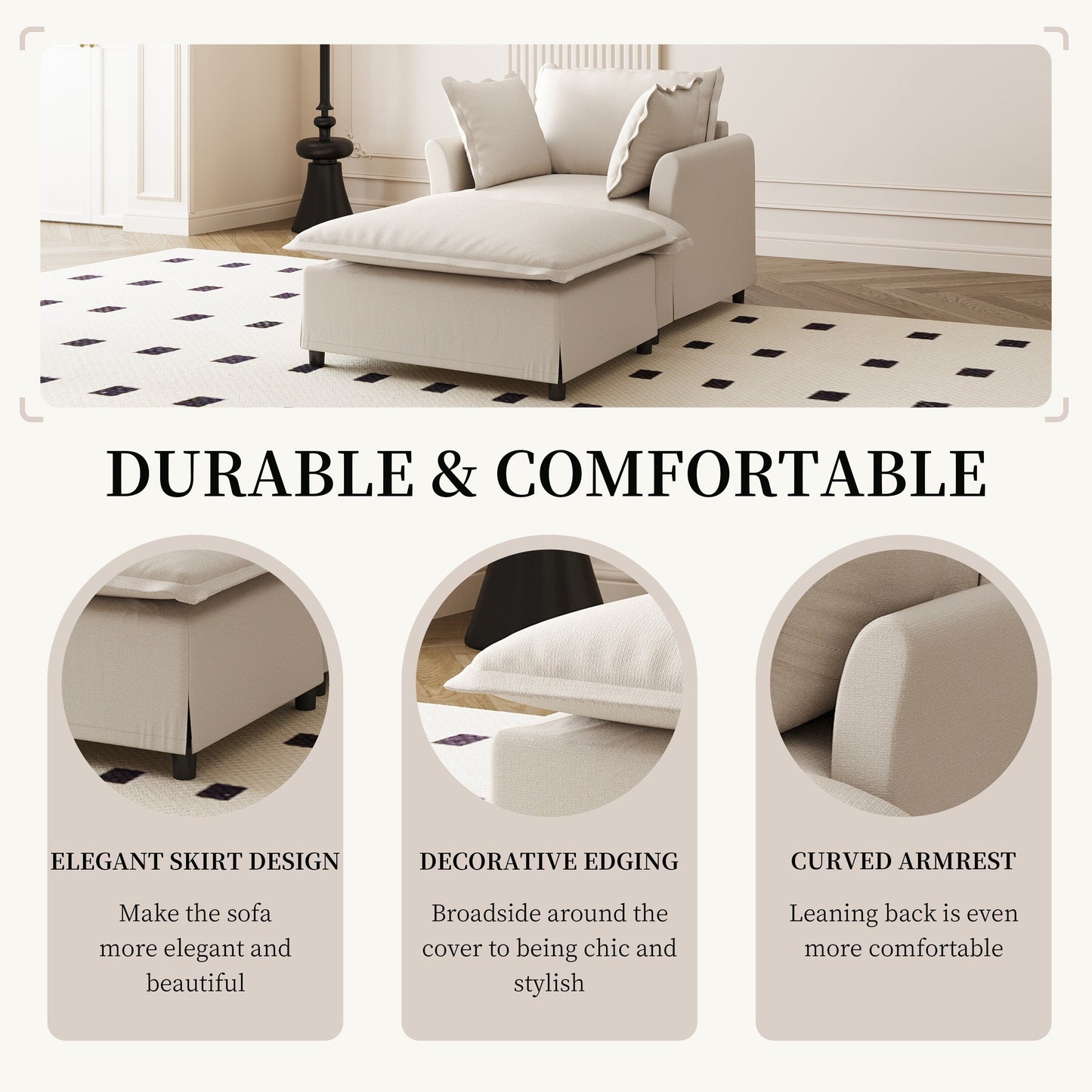 Oversized Chaise Lounge Chenille Single Sofa Bed Lazy Sleeper Armchair with Movable Ottoman for Living Room Bedroom