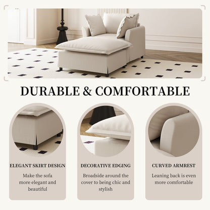 Oversized Chaise Lounge Chenille Single Sofa Bed Lazy Sleeper Armchair with Movable Ottoman for Living Room Bedroom