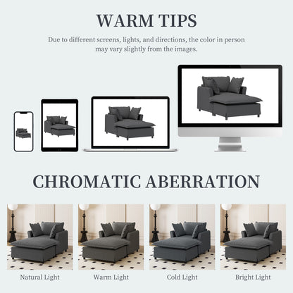 Oversized Chaise Lounge Chenille Single Sofa Bed Lazy Sleeper Armchair with Movable Ottoman for Living Room Bedroom