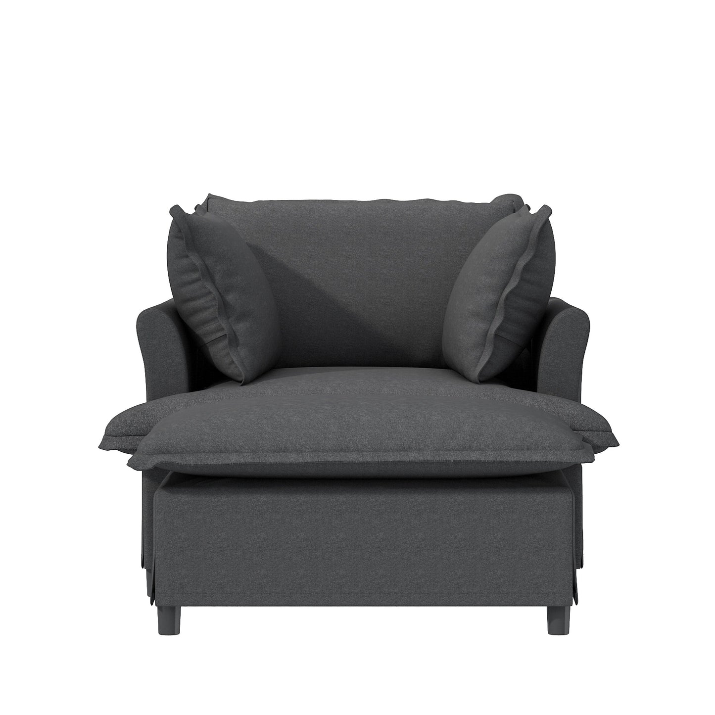 Oversized Chaise Lounge Chenille Single Sofa Bed Lazy Sleeper Armchair with Movable Ottoman for Living Room Bedroom
