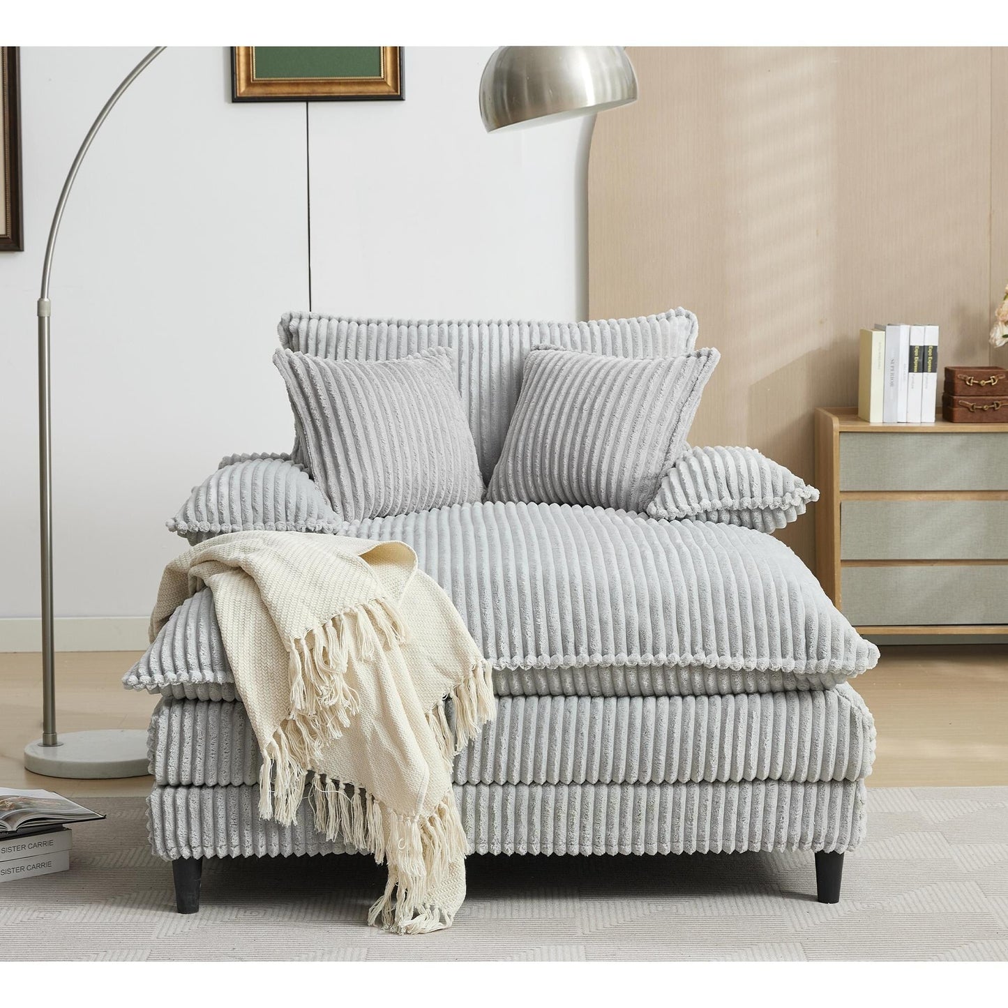 Oversized Chaise Lounge Fluffy Corduroy Sofa Bed Adjustable