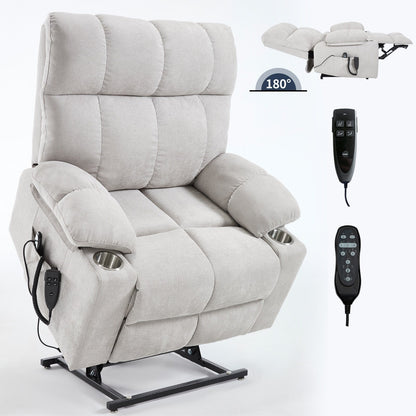 Oversized Chenille Power Lift Recliner with Dual Cup Holders