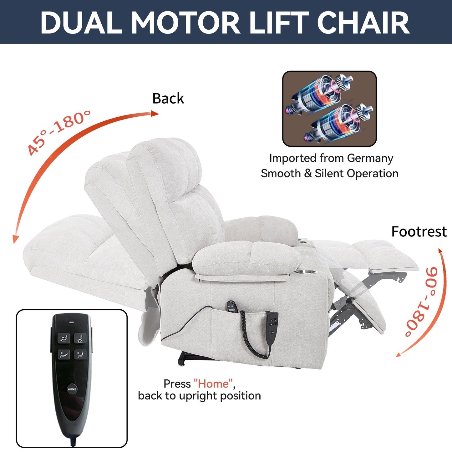 Oversized Chenille Power Lift Recliner with Dual Cup Holders