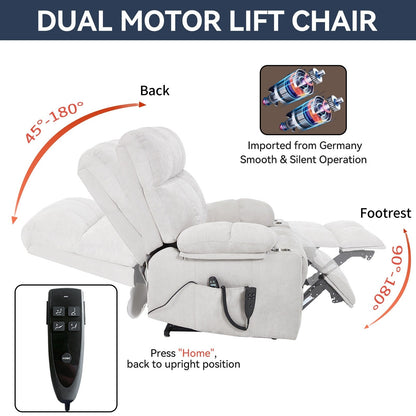 Oversized Chenille Power Lift Recliner with Dual Cup Holders