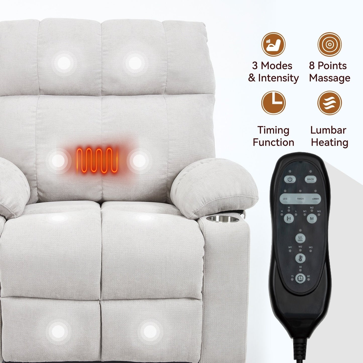 Oversized Chenille Power Lift Recliner with Dual Cup Holders