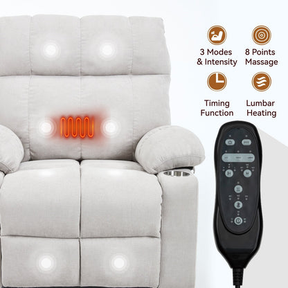 Oversized Chenille Power Lift Recliner with Dual Cup Holders