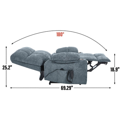 Oversized Chenille Power Lift Recliner with Dual Cup Holders