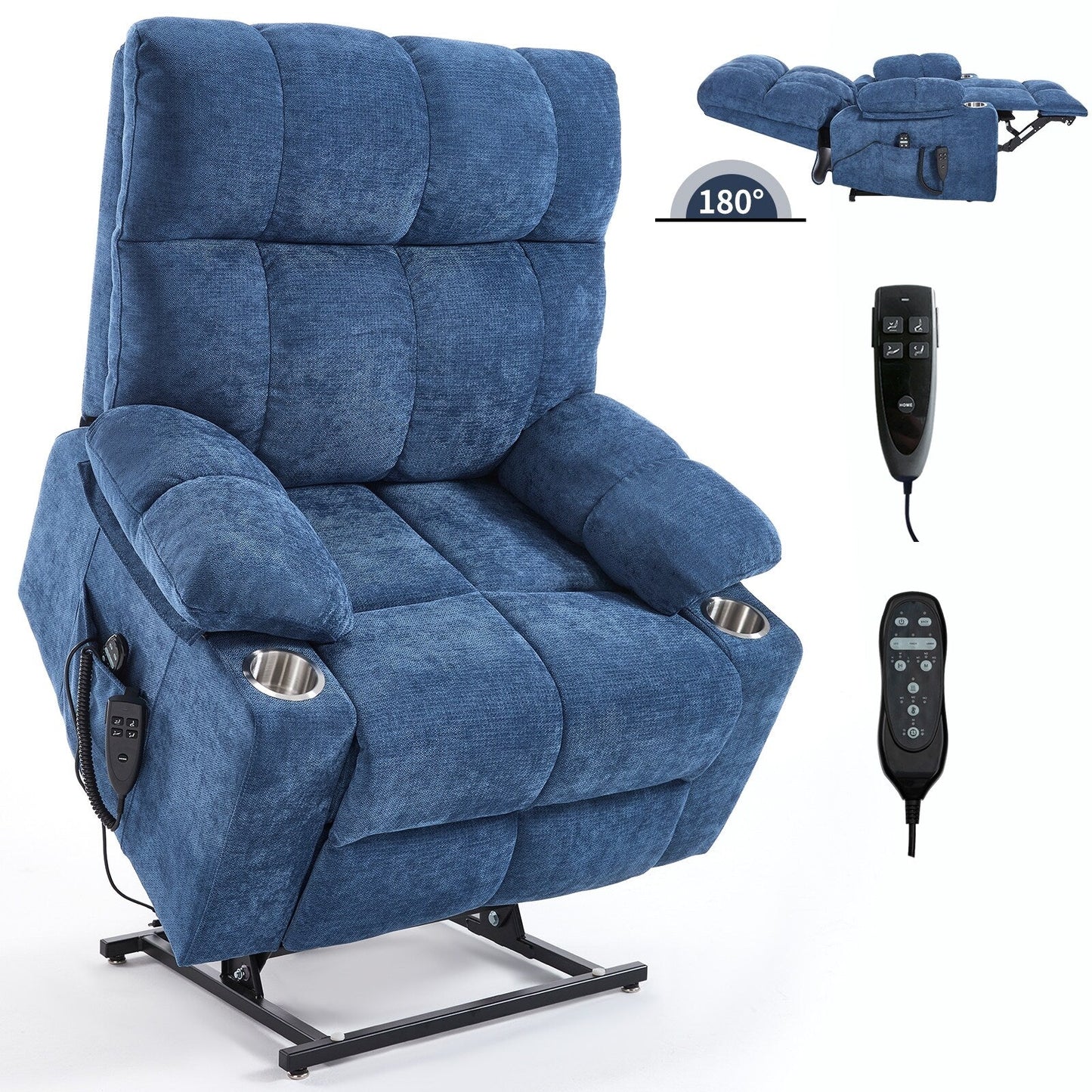 Oversized Chenille Power Lift Recliner with Dual Cup Holders