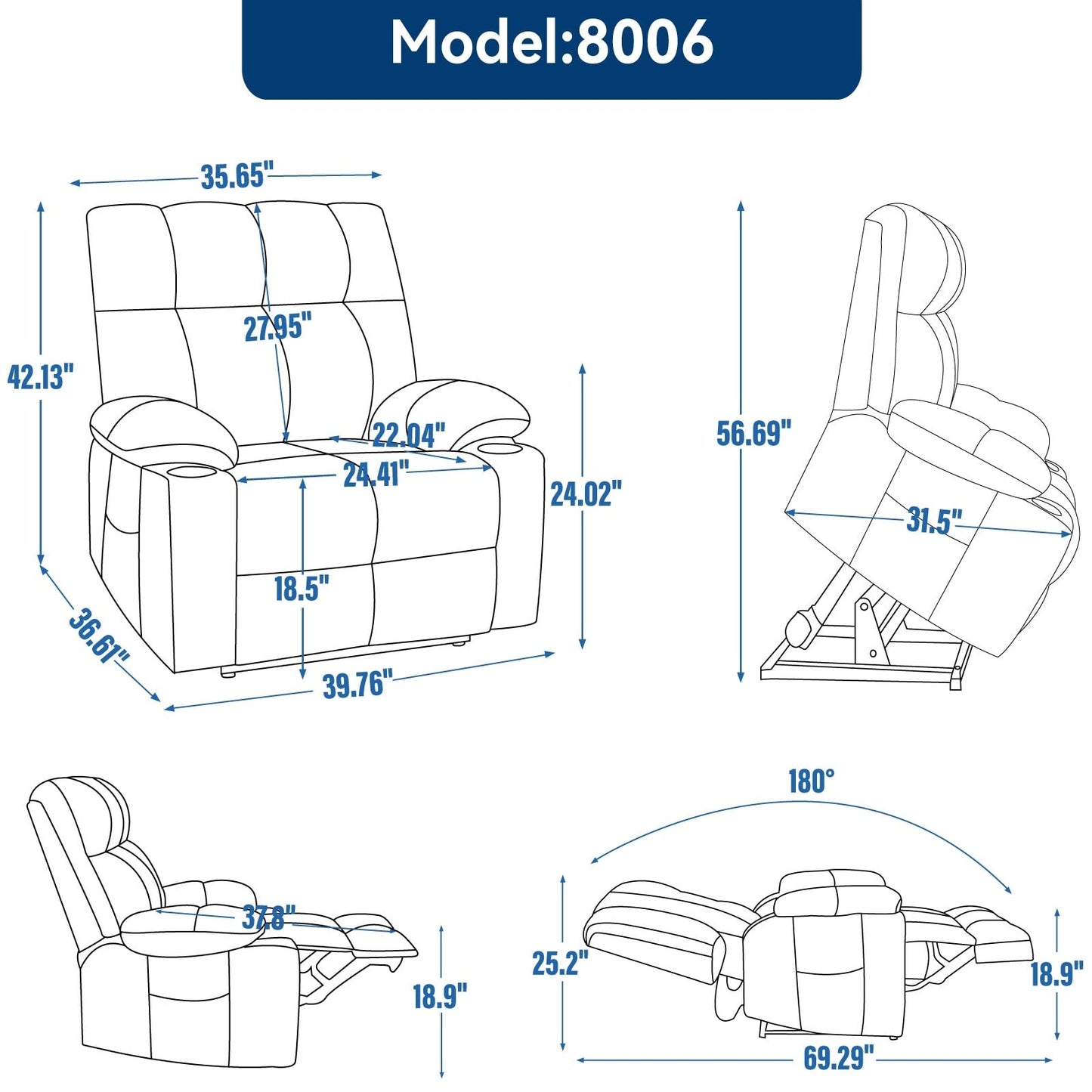 Oversized Chenille Power Lift Recliner with Dual Cup Holders