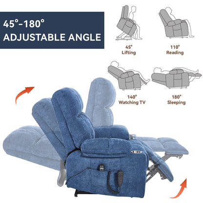 Oversized Chenille Power Lift Recliner with Dual Cup Holders