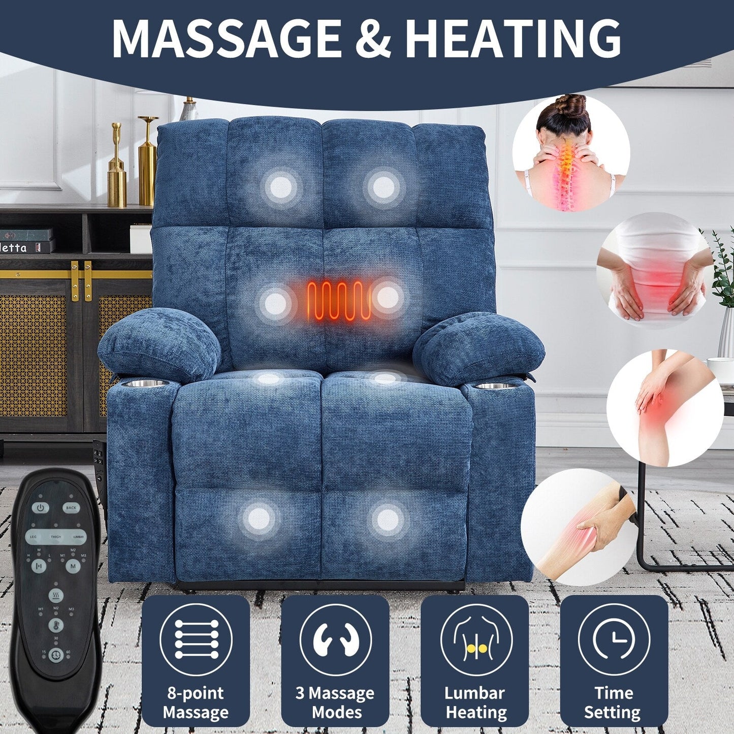 Oversized Chenille Power Lift Recliner with Dual Cup Holders