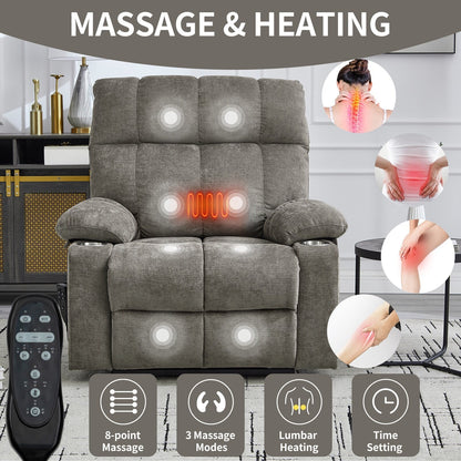 Oversized Chenille Power Lift Recliner with Dual Cup Holders