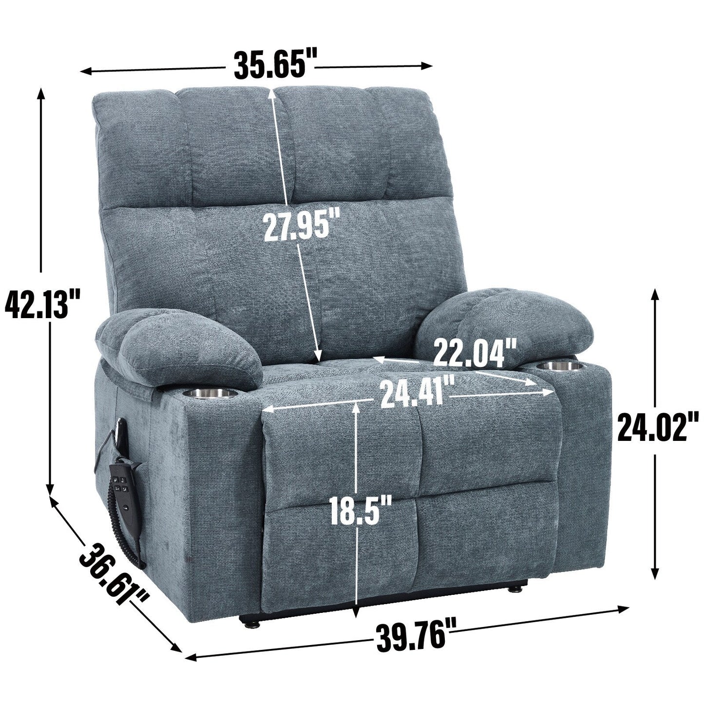 Oversized Chenille Power Lift Recliner with Dual Cup Holders