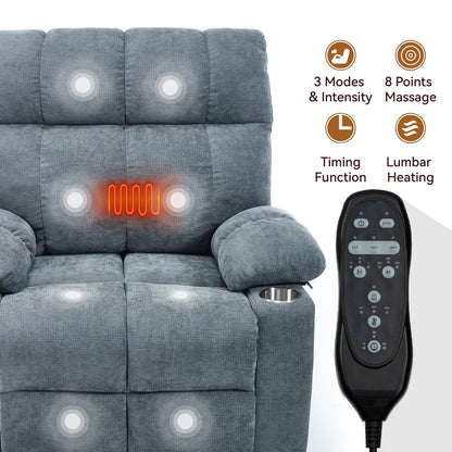 Oversized Chenille Power Lift Recliner with Dual Cup Holders