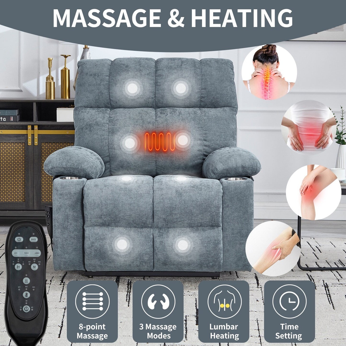 Oversized Chenille Power Lift Recliner with Dual Cup Holders