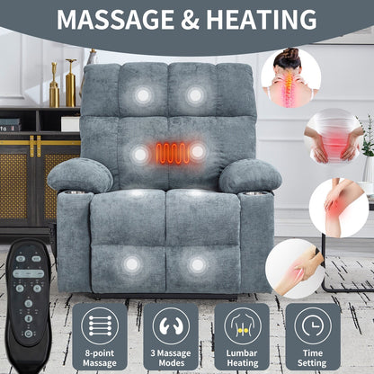 Oversized Chenille Power Lift Recliner with Dual Cup Holders
