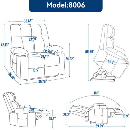Oversized Chenille Power Lift Recliner with Dual Cup Holders