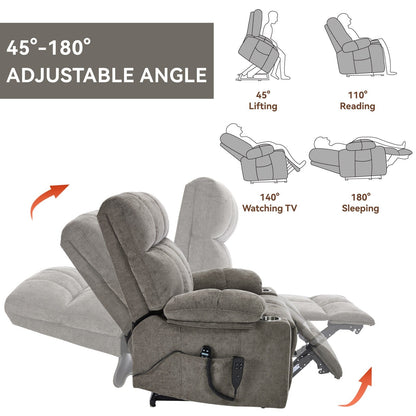 Oversized Chenille Power Lift Recliner with Dual Cup Holders