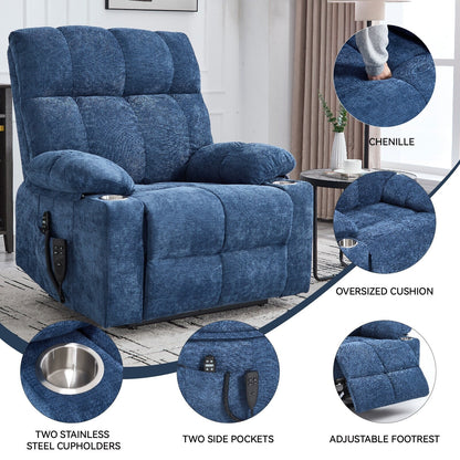 Oversized Chenille Power Lift Recliner with Dual Cup Holders