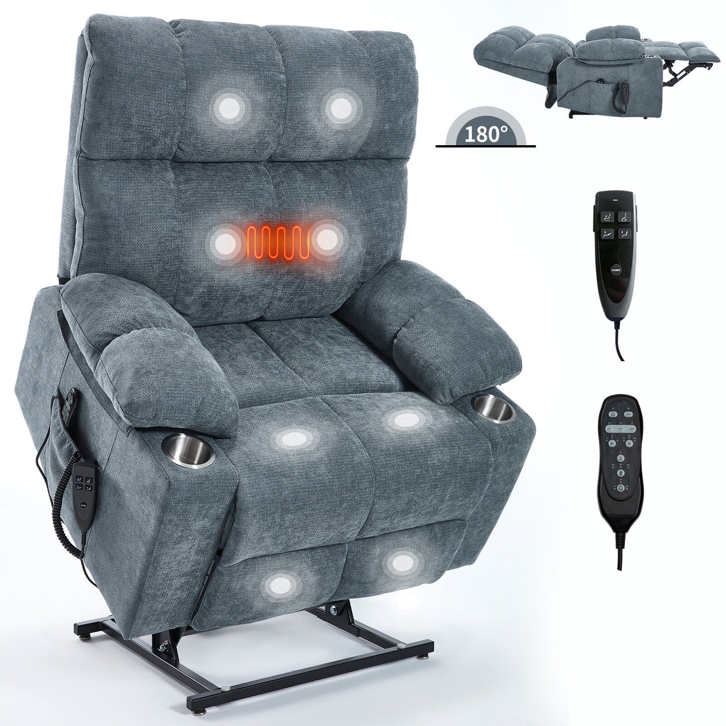 Oversized Chenille Power Lift Recliner with Dual Cup Holders
