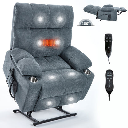 Oversized Chenille Power Lift Recliner with Dual Cup Holders