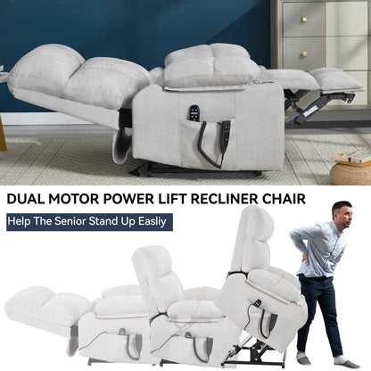Oversized Chenille Power Lift Recliner with Dual Cup Holders